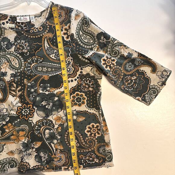 Denim & Co Paisley Floral Tee Womens Size 2X Green 3/4 Sleeve Knit Cotton Top - Picture 8 of 9